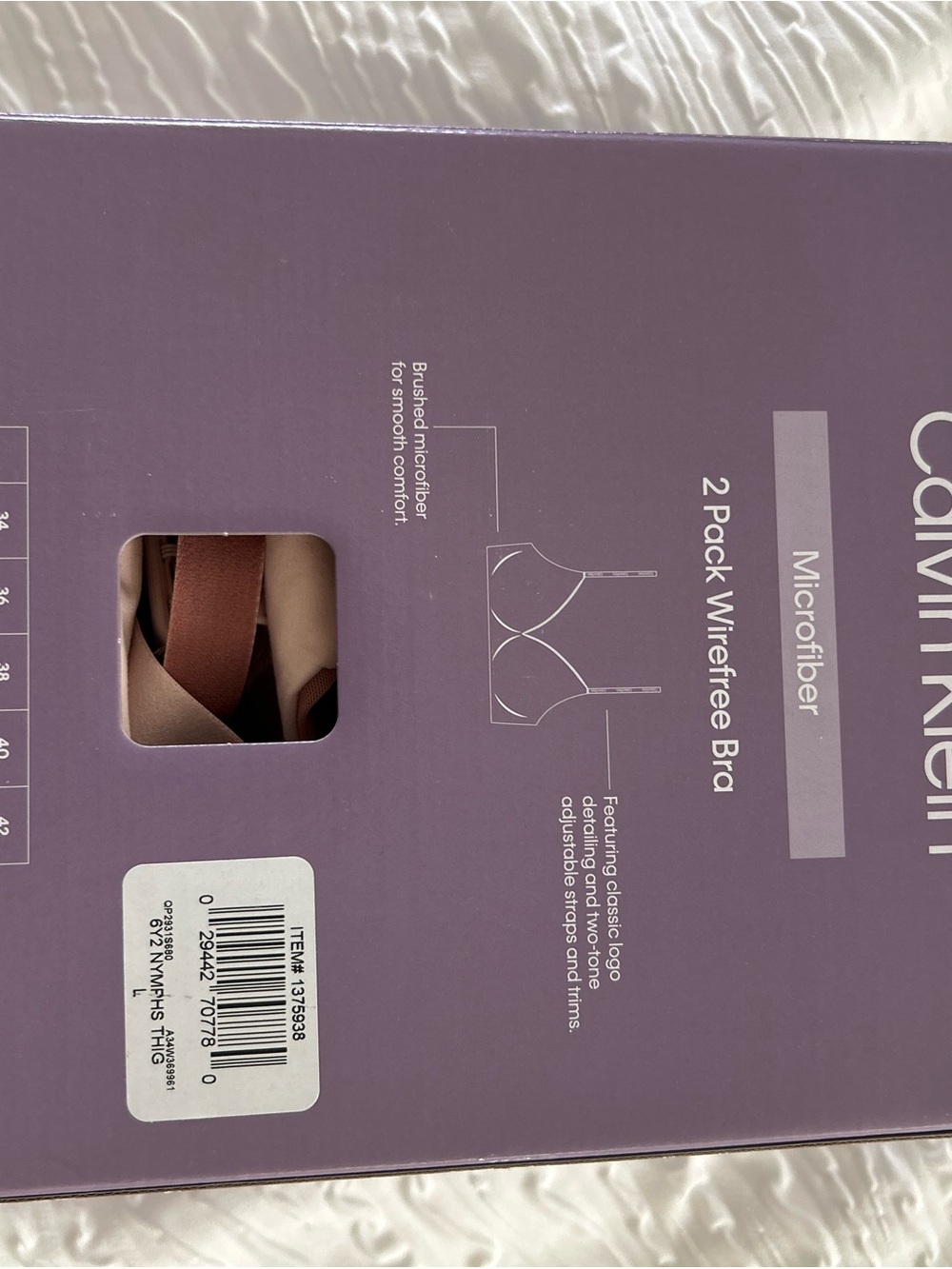 NWT - Size L - Calvin Klein 2-Pack Wirefree Microfiber Bras - Beige & Light Pink - Picture 10 of 10